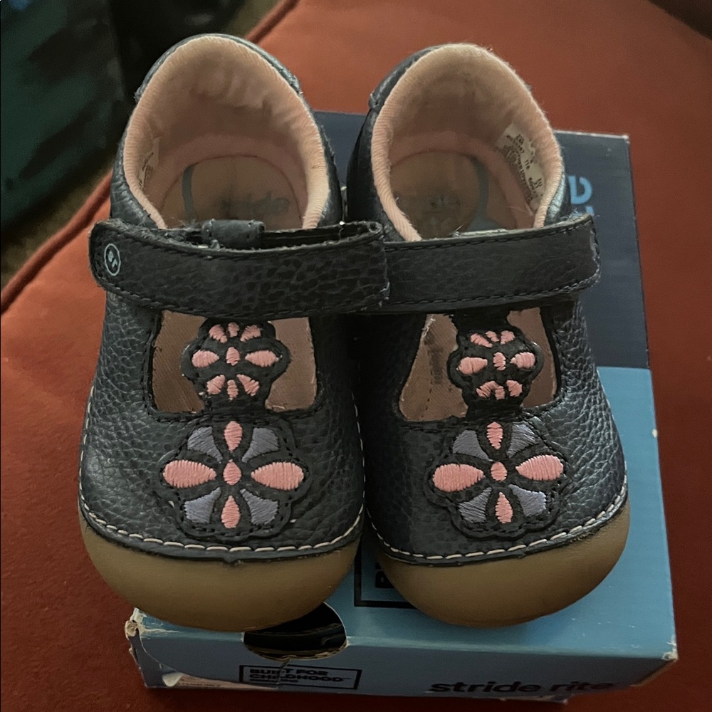 Stride Rite Floral Navy and Pink Baby Shoes